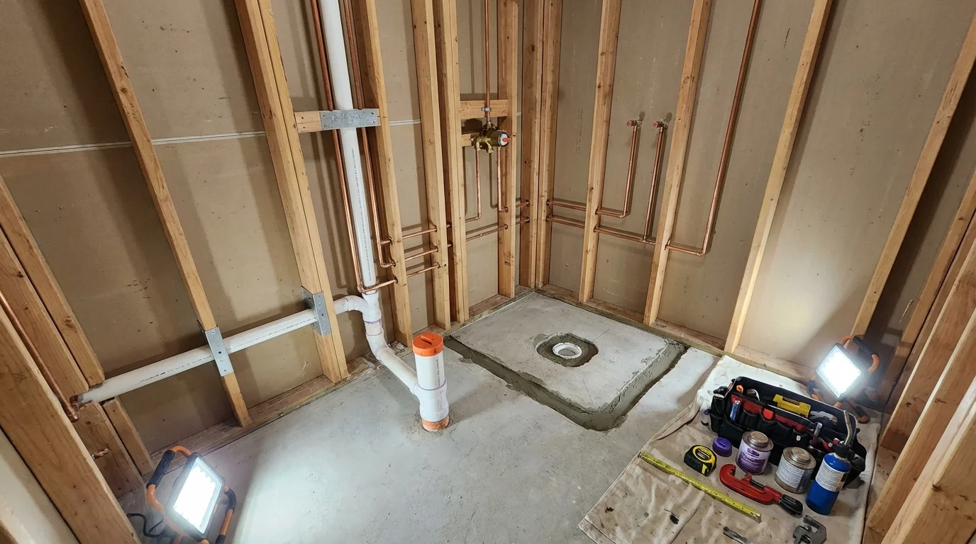 Bathroom rough-in plumbing during remodel by Johns Plumbing LLC in Ogden