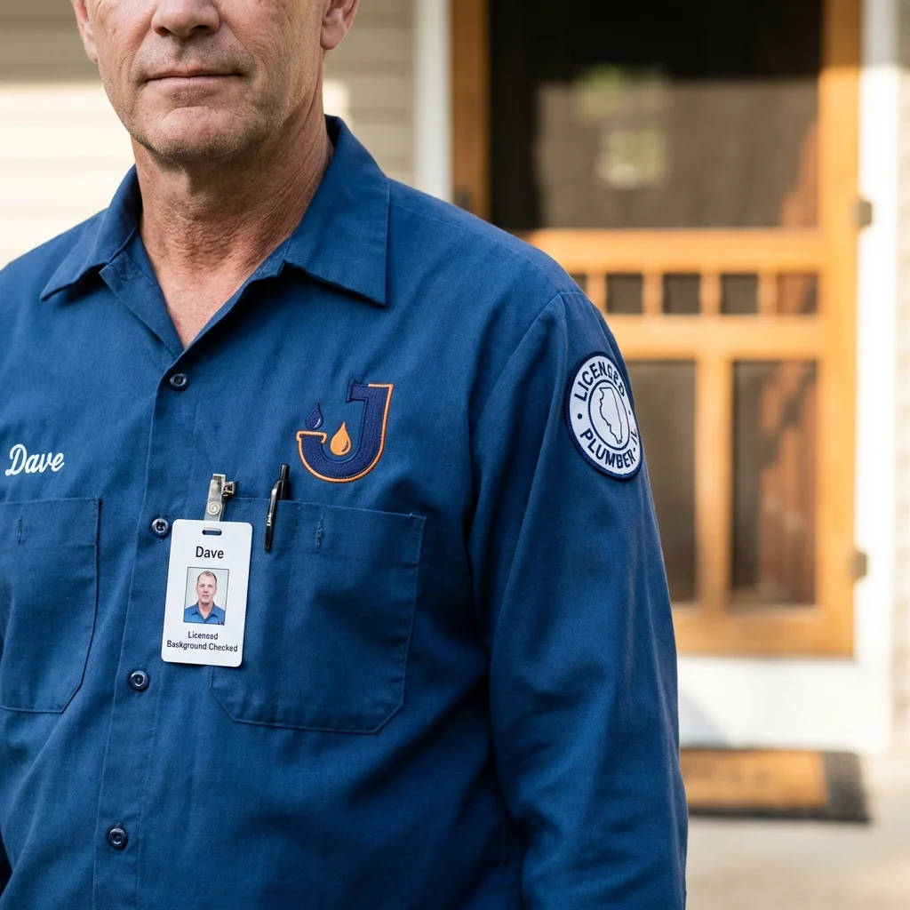 Licensed plumber showing ID badge in Ogden, UT